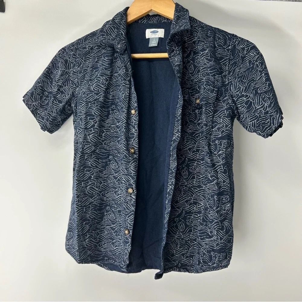 Old Navy | Navy and White Patterned Short Sleeve Collared Shirt - Picture 1 of 5